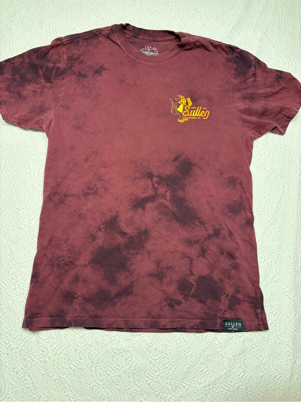 Buckle Sullen Maroon Tie-Dye Short Sleeve Tee with Yellow Logo